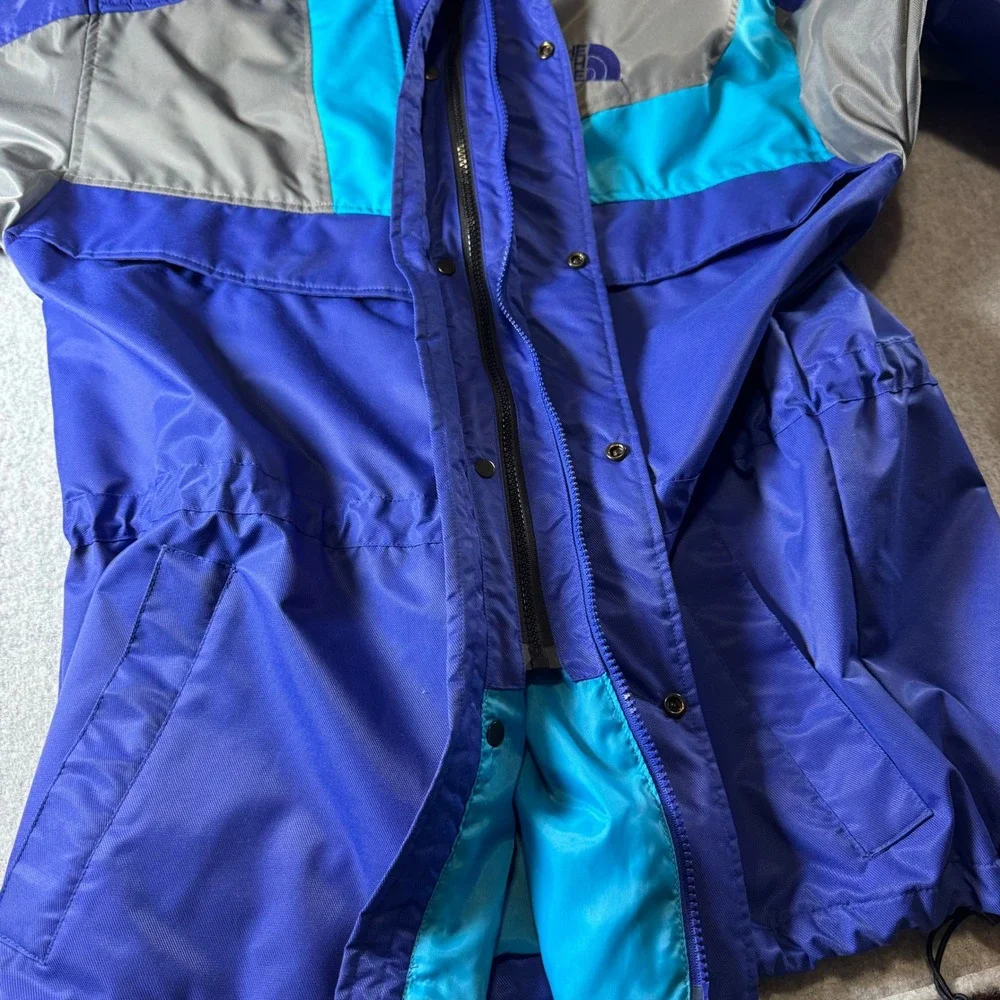 The North Face Mens Blue Teal Mountain Parka Jacket Hooded Large Vintage